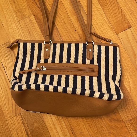 Tyler Rodan Shoulder Bag/Purse. Navy/Off White /Tan EUC - Picture 4 of 8